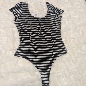 Guess Black and White Striped Bodysuit
